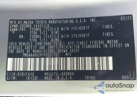 2023 Toyota Corolla Cross L из США, поврежденный, VIN 7MUAAABG9PV053715